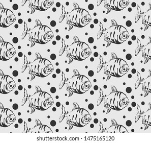 Fish image. Seamless pattern. Sketch background. Hand drawing. Vector graphics