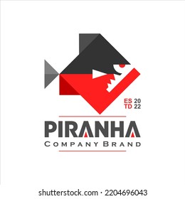 Modelo de diseño del logotipo de la industria del pescado vector piranha moderno