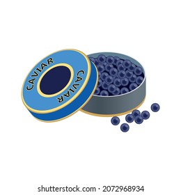 Fish industry seafood production isometric composition with isolated image of black caviar can vector illustration