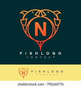 fish initial Letter N Logo design