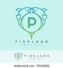 fish initial Letter P Logo design