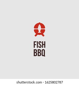 fish inside grill and movable food cover in negative space logo design inspiration
