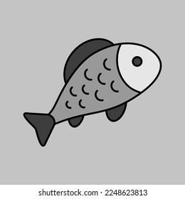 Fish isolated grayscale icon. Farm animal sign. Graph symbol for your web site design, logo, app, UI. Vector illustration