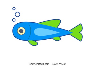 Fish isolated on white background. Flat design. Vector illustration.