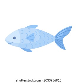 Fish isolated on white background. Cartoon character of ocean for children. Simple kid print fish. Design for any purposes. Vector illustration.