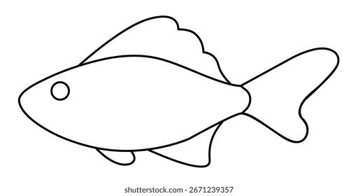 Pescado aislado en un fondo blanco. Dibujo de contorno, trazo editable. Ilustración vectorial, icono lineal.