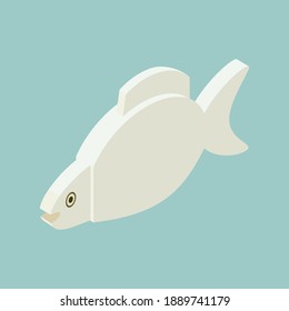 Icono isométrico del pescado. Ilustración vectorial dibujada a mano. Colores planos.