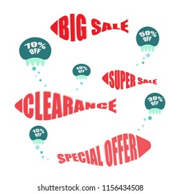 Fish and Jellyfish promotion set template, Vector illustration