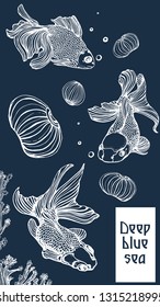 fish and jellyfish vector illustration hand drawing