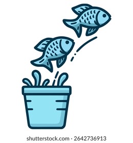 fish jump out of the water flat color vector illustration template design