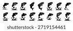 fish jump silhouette icon set