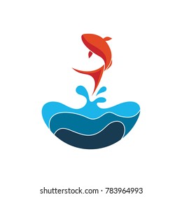 Fish Jump From Water Logo Template Vector