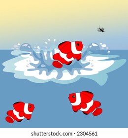 fish jumping for bug illustration