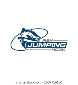 Fish Jumping Hook fishing team club logo design template vector illustration