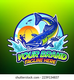 fish jumping mascot vector illustration