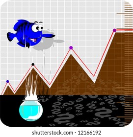  fish jumping out of aquarium and graph	