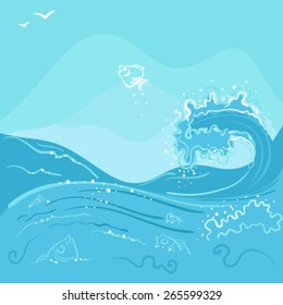 Fish Jumping Out Ocean Wave Illustration Stock Vector (Royalty Free ...