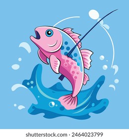 A fish jumping out of the water with a fishing rod