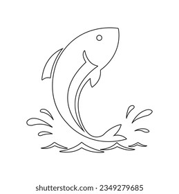 Fish jumping out of the water, with some of Fishing labels design elements.