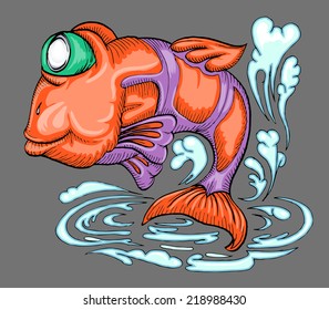 fish jumping over water hand draw illustration