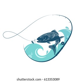 Fish jumping in the wake of the bait. Design for fishing.