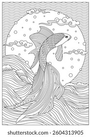 Fish Jumping From Water Coloring Pages for Adult
