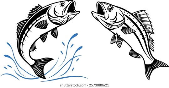 Fish jumping in water silhouette vector illustration