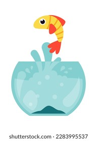 Fish jumps in water of aquarium flat icon. Vector illustration