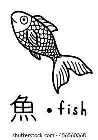 Fish kanji japanese to english language educational flashcard vector