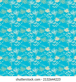 fish and kelp seamless vector oceanic pattern