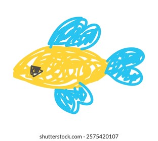 Fish as Kids Doodle Simple Hand Drawn Element Vector Illustration