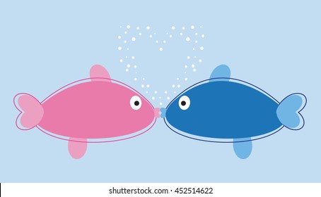 Fish Kissing with Bubble Heart