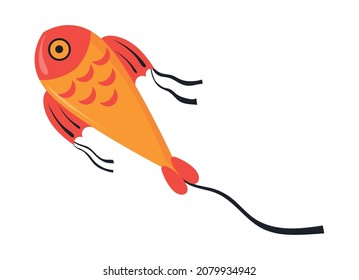 Fish kite. Outside activity game in cloud vector illustration isolated on white background