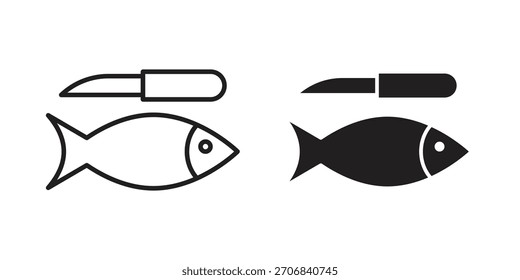 Diseño de símbolo de contorno de concepto de pescado y cuchillo. Ilustración de elemento simple.