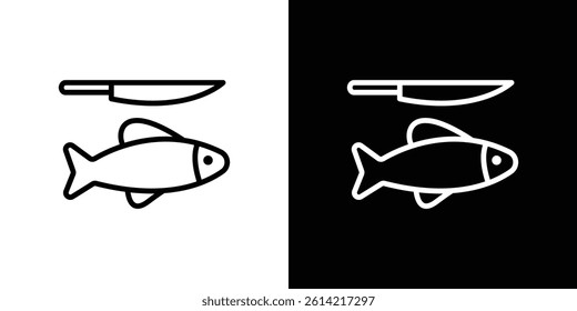 Fish and a knife icon outline collection for web design