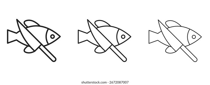 Pescado y un icono de cuchillo. Ilustración de elemento simple. Puede ser utilizado para el Web y el móvil.