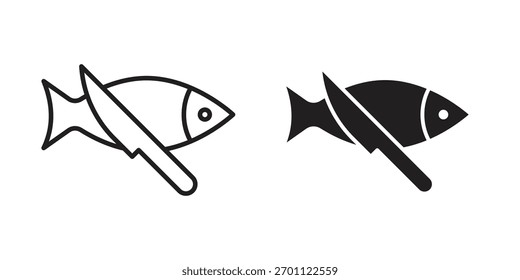 Pescado y un icono de cuchillo Vector glifo plano y de moda línea de trazo pack