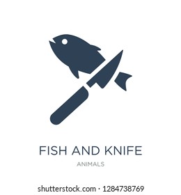 fish and knife icon vector on white background, fish and knife trendy filled icons from Animals collection, fish and knife vector illustration