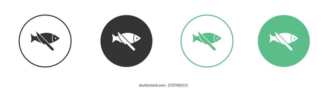 Peixe e um conjunto de conceito de ícones de faca. Ilustrações de vetor de glifo