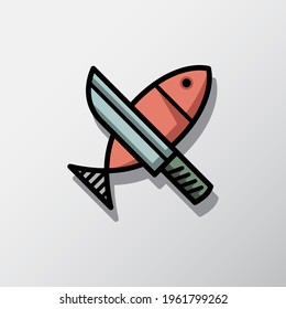 Fish and knife logo. Food vector logo concept. Seafood symbol