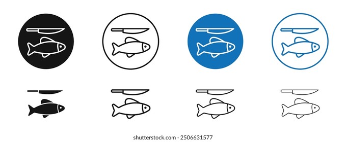 Fish and a knife vector icon in black and blue colors
