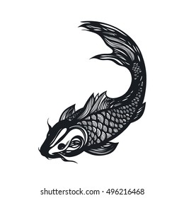 Fish Koi Carp. Chinese symbol of good luck, courage, persistence, perseverance, wisdom and vitality. Vector illustration. Hand drawn.