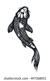 Fish Koi Carp. Chinese symbol of good luck, courage, persistence, perseverance, wisdom and vitality. Vector illustration. Hand drawn.