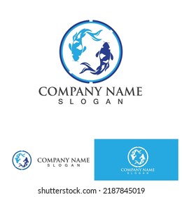 Fish koi icon design logo template,Creative vector symbol of fishing club or online shop.  