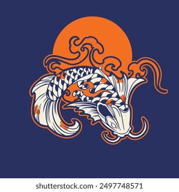 Pescado koi logo y símbolo Vector Imagen	