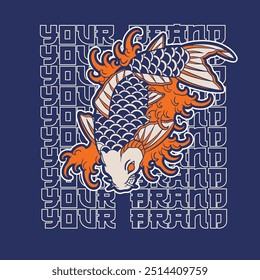 Logotipo koi de peixe e imagem vetorial de símbolo	
