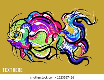 Fish koki brush drawing vector illustration