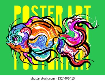 Fish koki brush drawing vector illustration