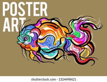 Fish koki brush drawing vector illustration