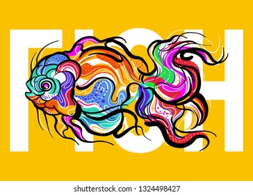 Fish koki brush drawing vector illustration